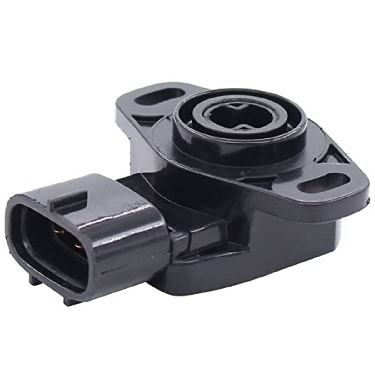 Throttle position sensor TPS with circular mount and two-pin connector, close-up