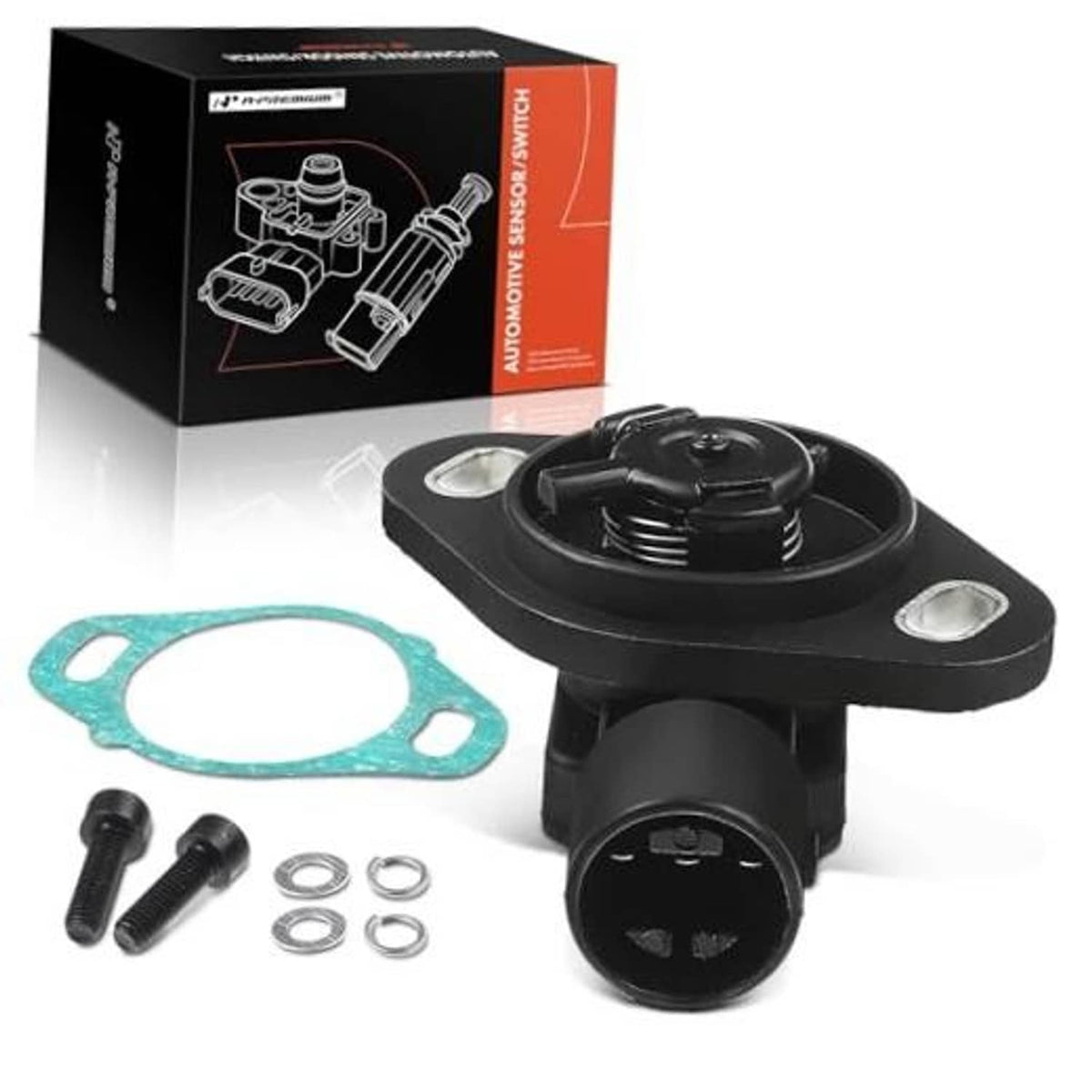 Throttle position sensor, black housing with metal mounting flange and gasket
