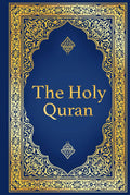 Blue Quran book cover with gold and teal ornate frame and “The Holy Quran” title