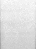 White paintable damask wallpaper, ornate embossed floral and scroll pattern close-up