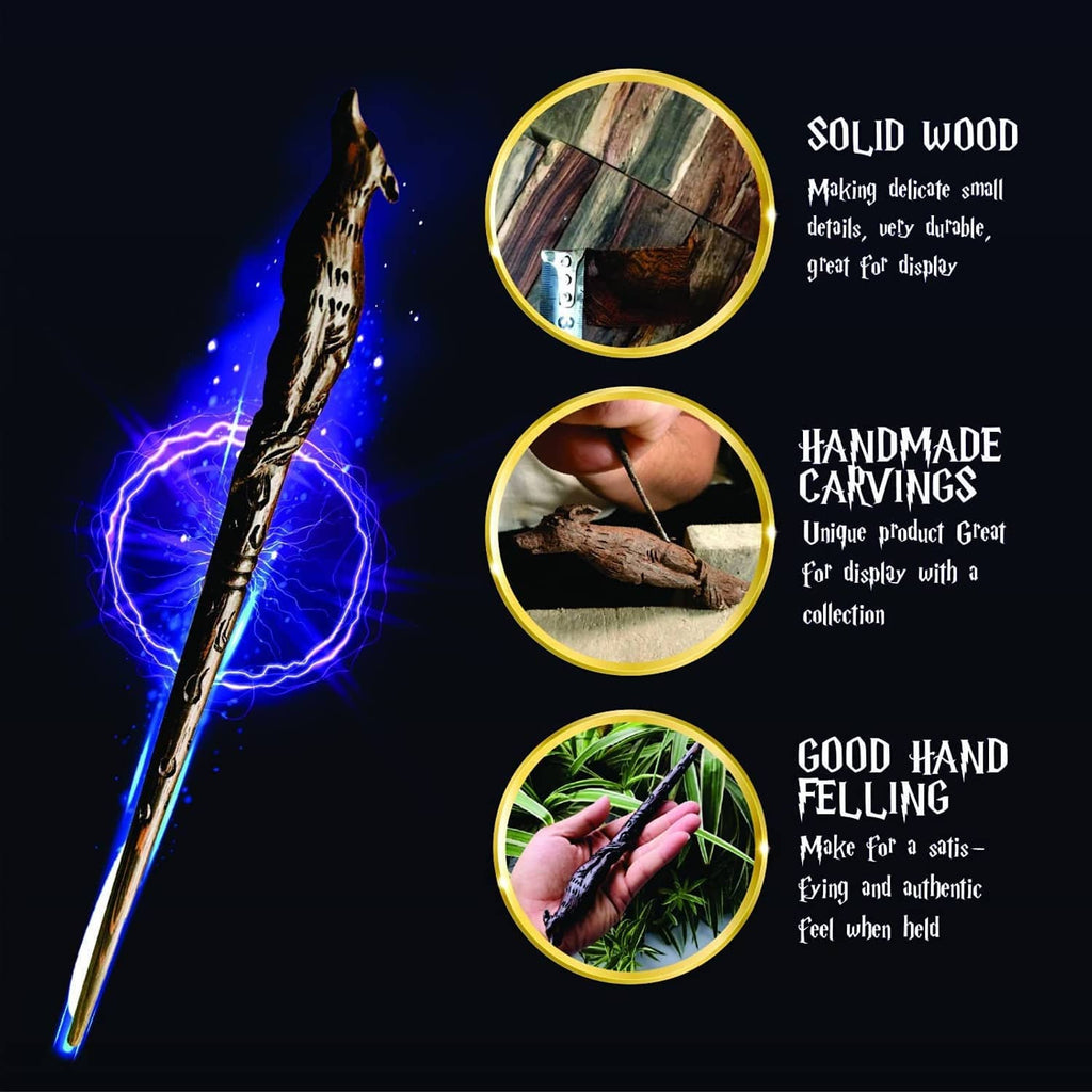 Wooden witch wand with bright blue lightning effect illustration
