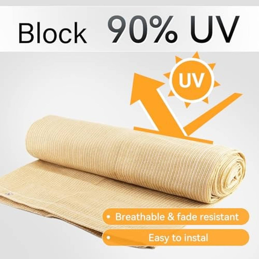 Beige shade cloth roll with visible weave texture and reinforced hem