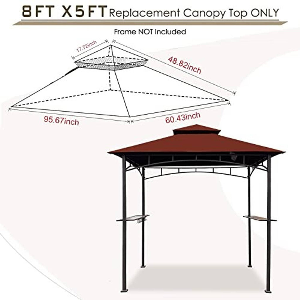 Burgundy replacement canopy top for outdoor grill gazebo, sized for 8 ft x 5 ft