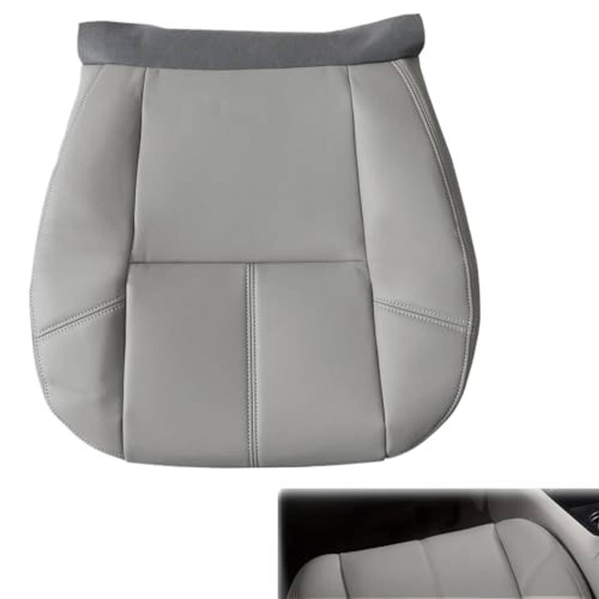 Light gray seat bottom replacement cover with center panel and double-stitched edges