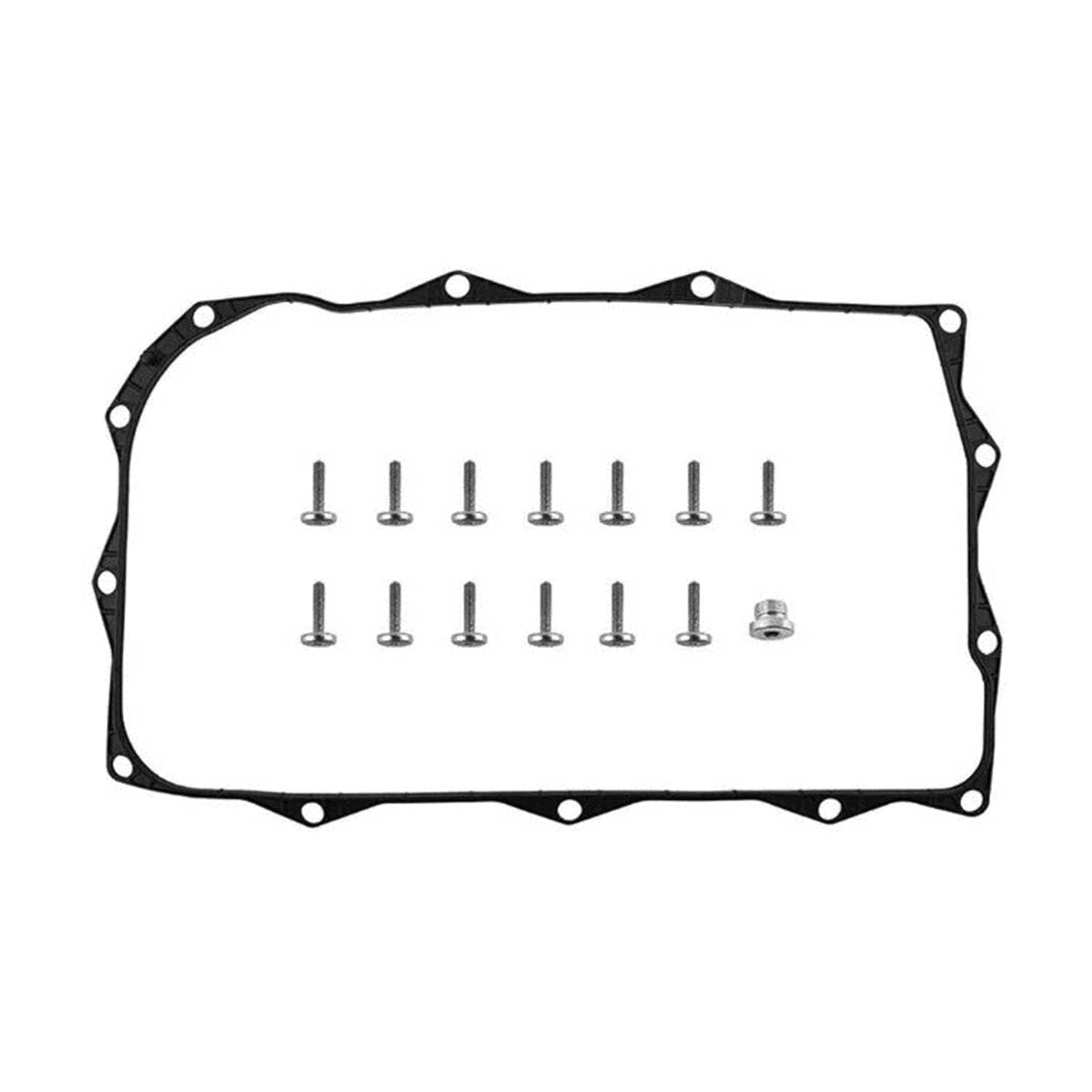 Automatic transmission oil pan gasket with bolt kit, black gasket sheet and hardware