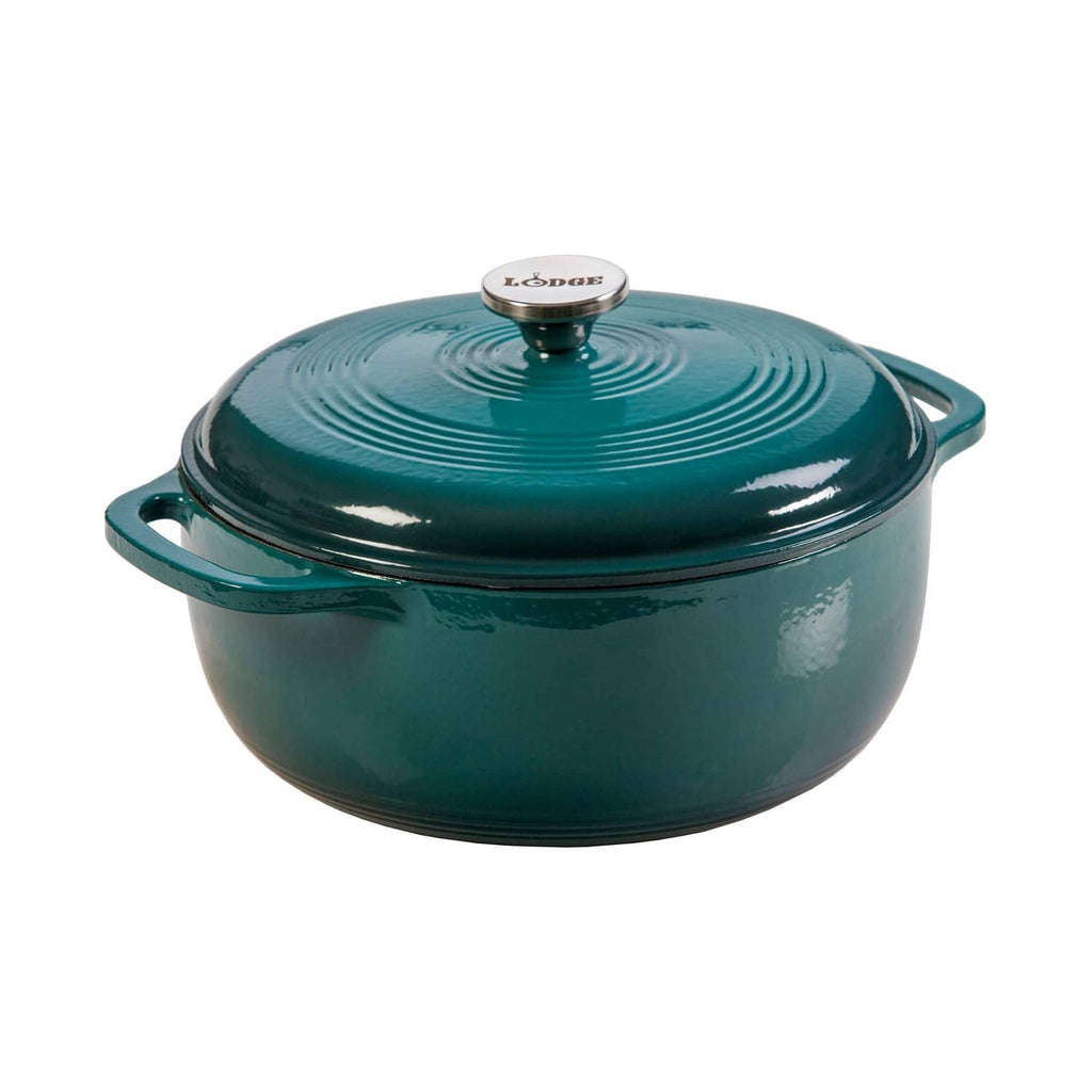Lagoon teal enamel cast iron Dutch oven with domed lid and side handles