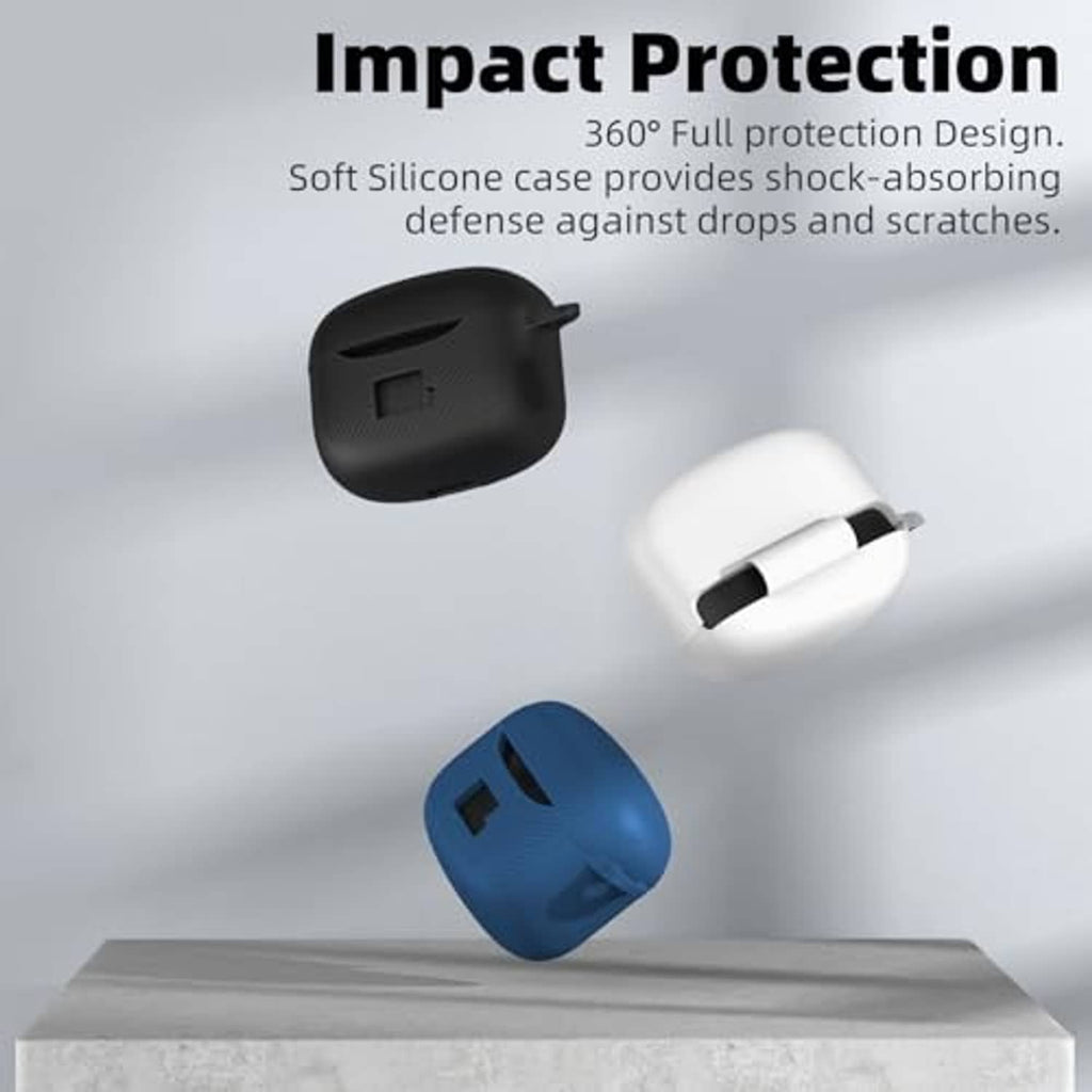 Black and blue silicone earbud cases with protective lids and carabiner clip
