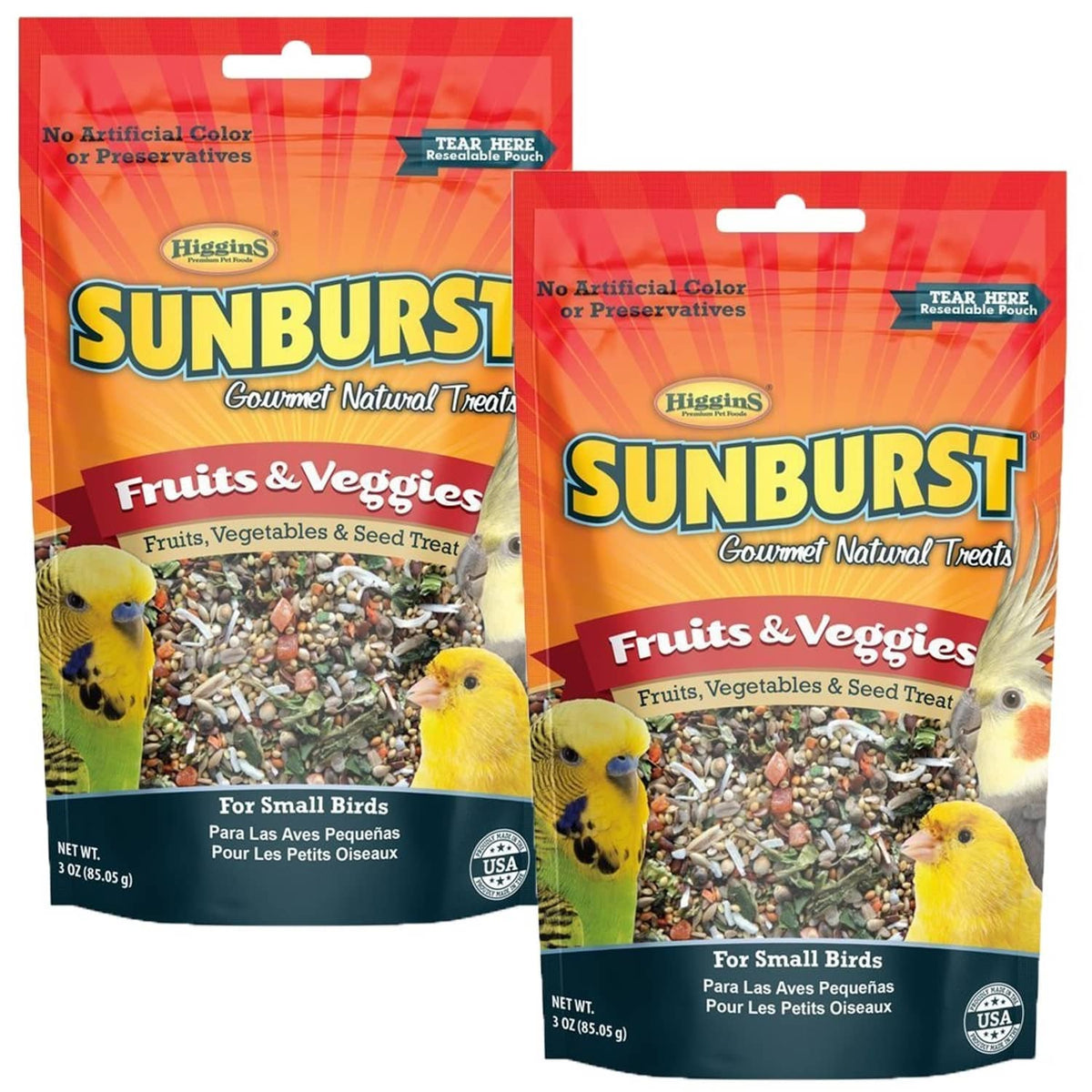 Higgins Sunburst Fruits & Veggies small bird treat bags, 2-pack