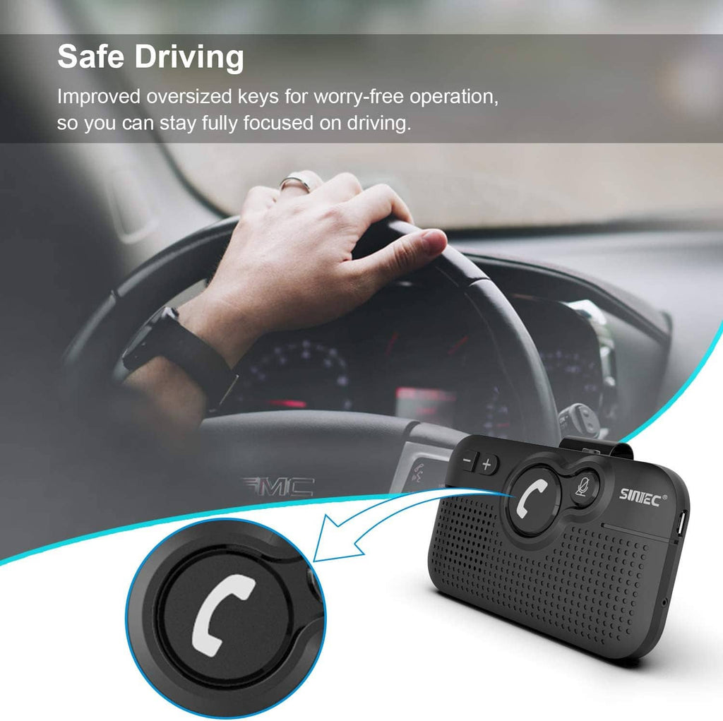 Black Bluetooth car speaker with call control and perforated front grille