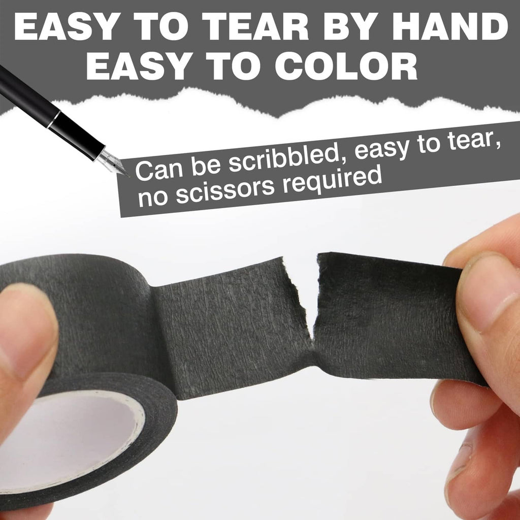 Black painters tape torn by hand, two tape strips held apart