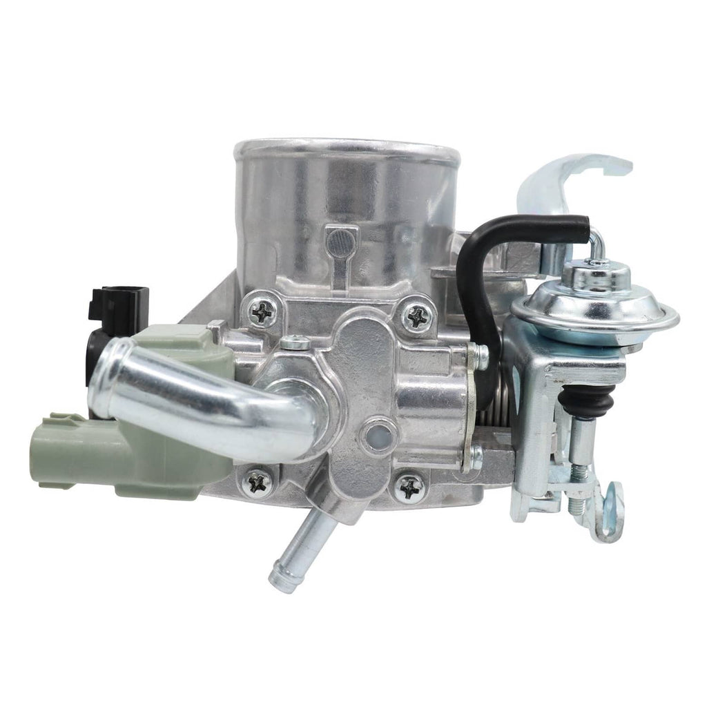 Throttle body valve assembly with silver coolant ports and black wiring connector