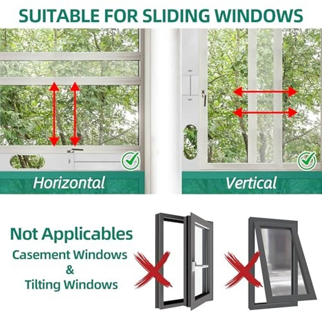 Adjustable window vent kit for sliding windows, designed for horizontal or vertical fit