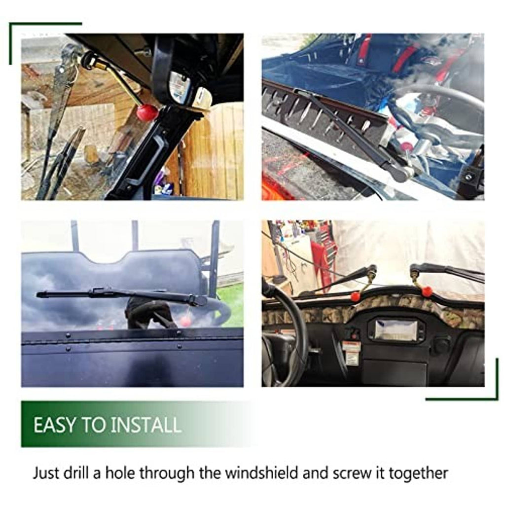 Universal windshield wiper kit installed on UTV with two wiper arms and blades