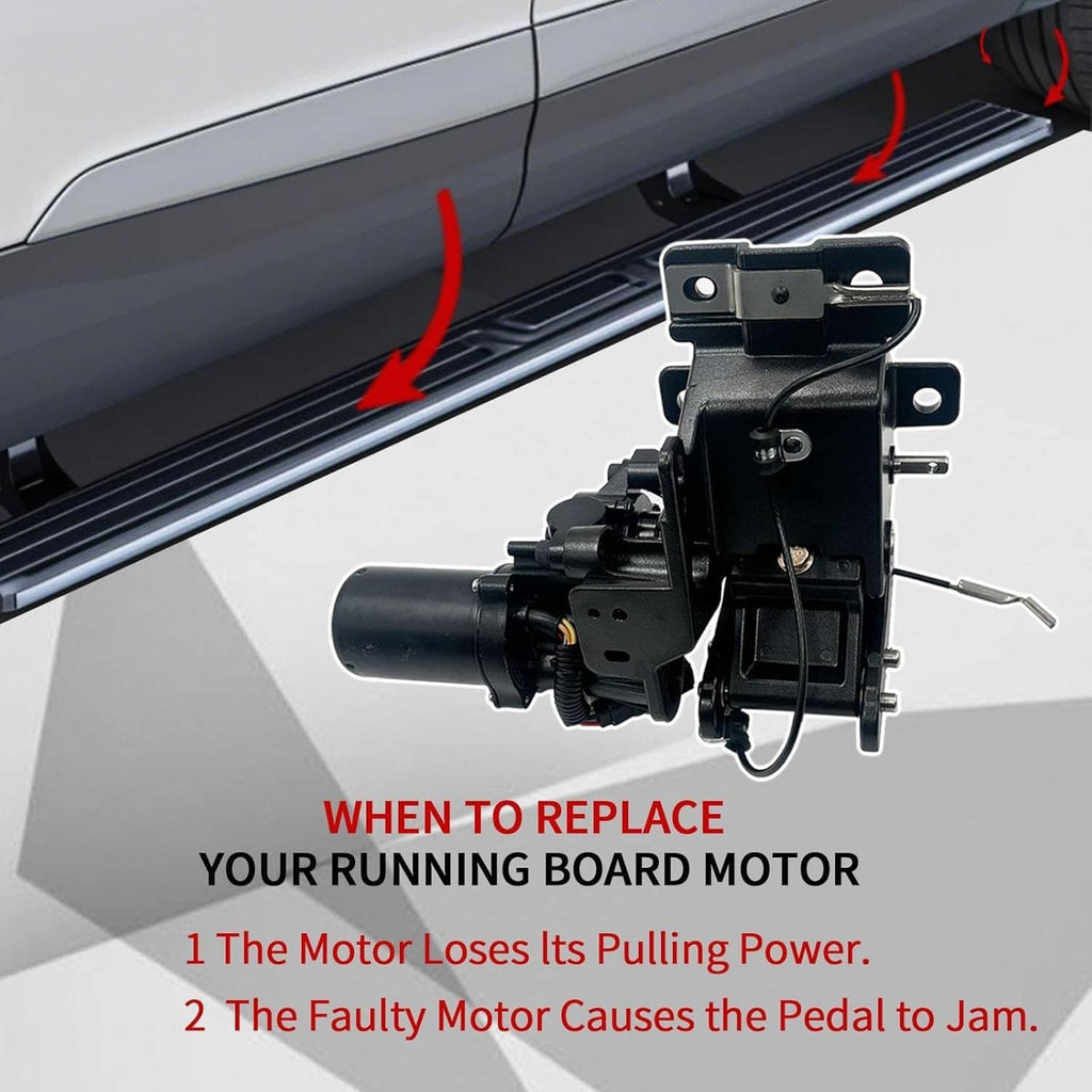 Power running board motor and bracket assembly, black metal with actuator and wiring