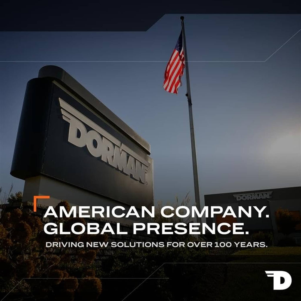 Automotive parts brand Dorman sign and flag on a building exterior