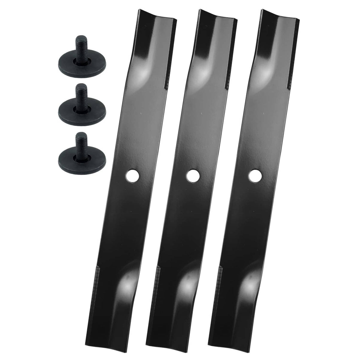 BOSFLAG 3-pack Toro lawn mower blades with bolts and center holes, black steel