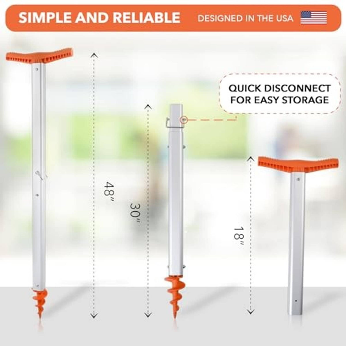 Sandbar anchor set with tall aluminum posts, orange crossbars, and auger tips