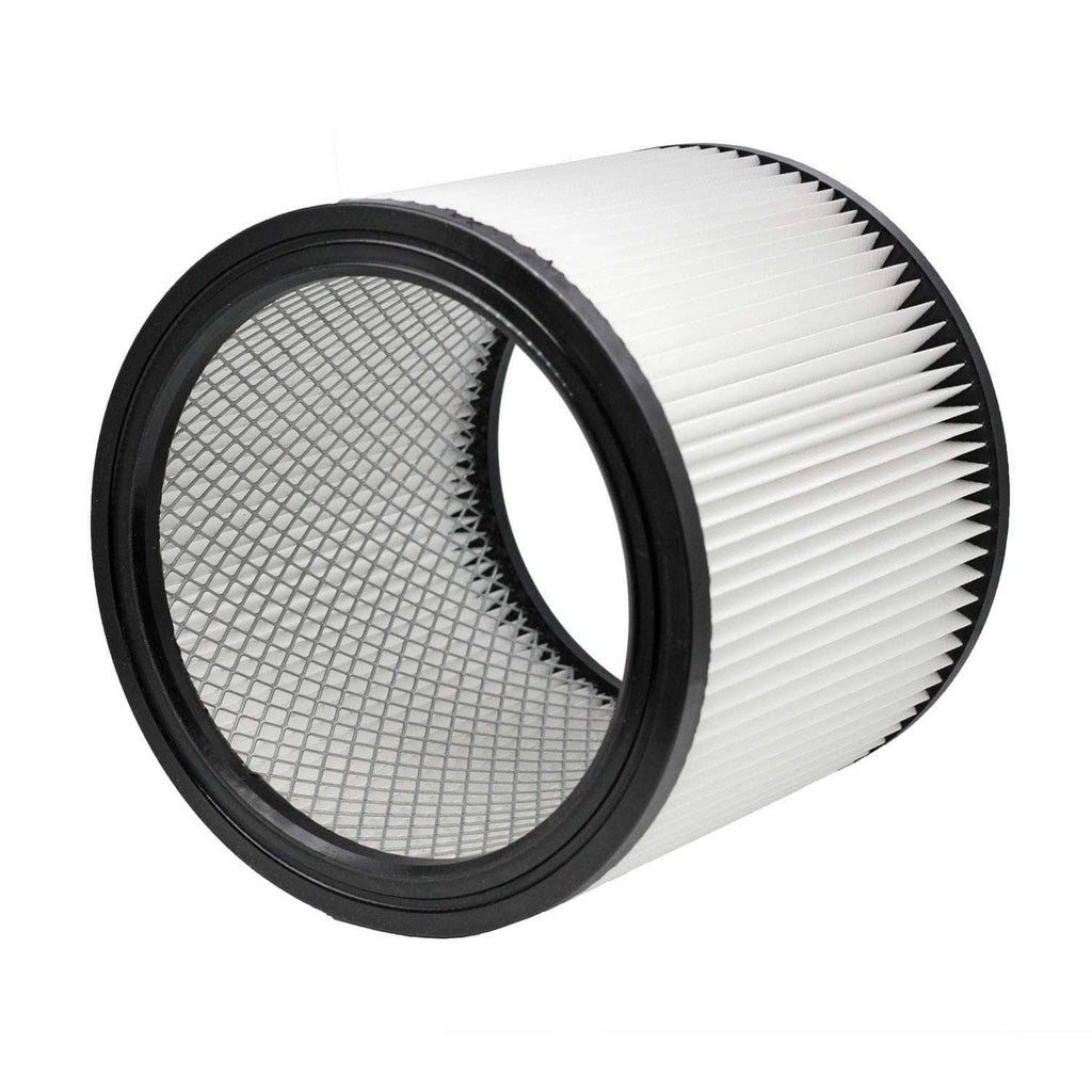 White pleated vacuum filter with black outer ring and inner fine mesh insert