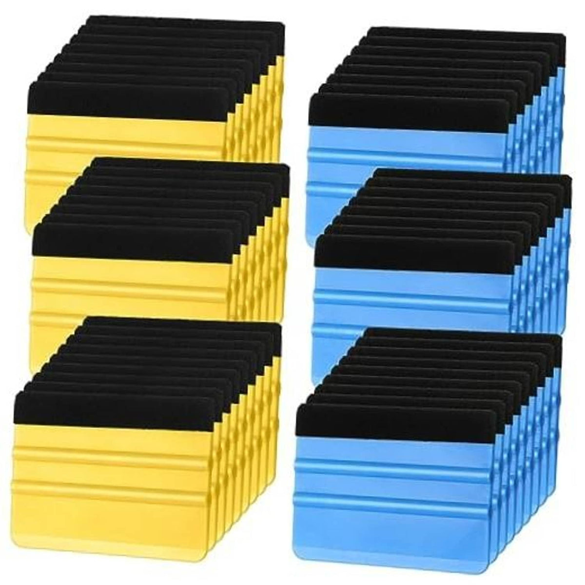Plastic vinyl squeegee set, yellow and blue with felt edge, 4 inch blades