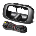 Tailgate handle backup camera with black housing and attached wiring harness