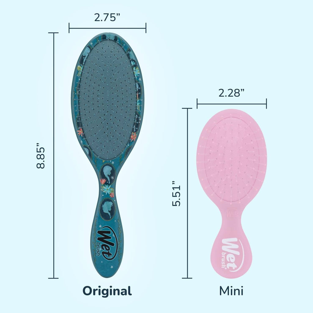 Detangling hair brush size chart comparing Original (8.3 in) and Mini (5.1 in)