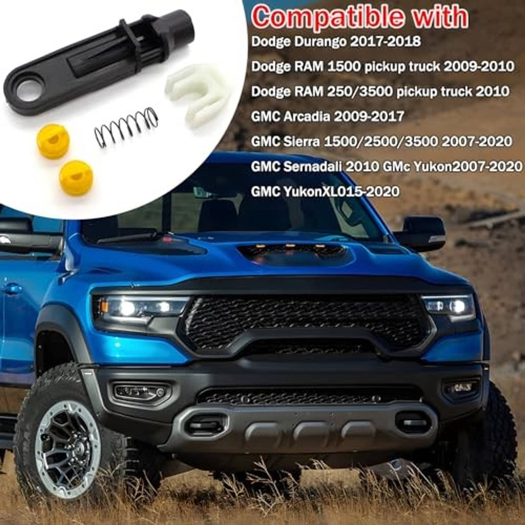 Transmission shifter linkage bushing repair kit components: black rod, spring, yellow and white bushings