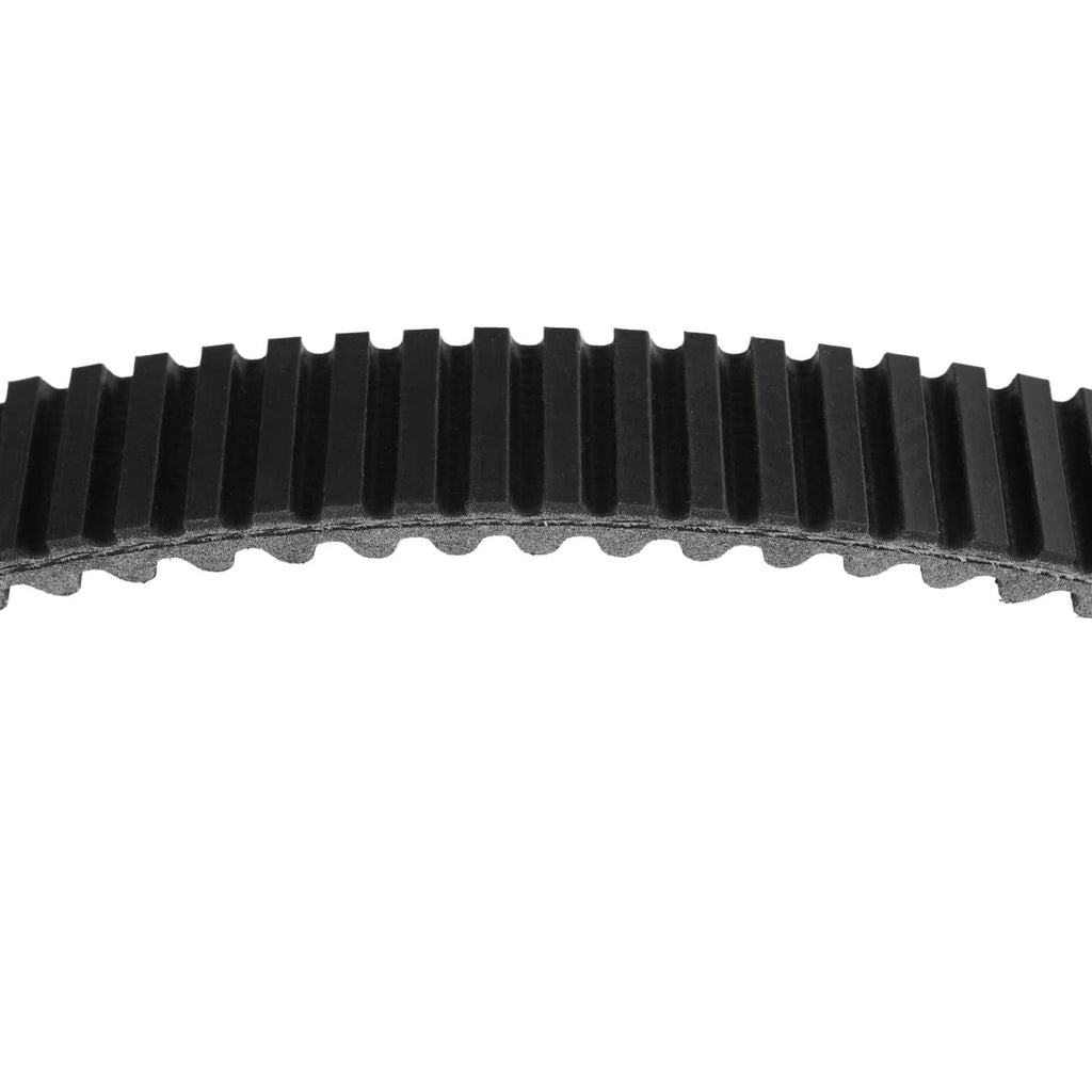 Heavy duty clutch drive belt section, black ribbed teeth detail