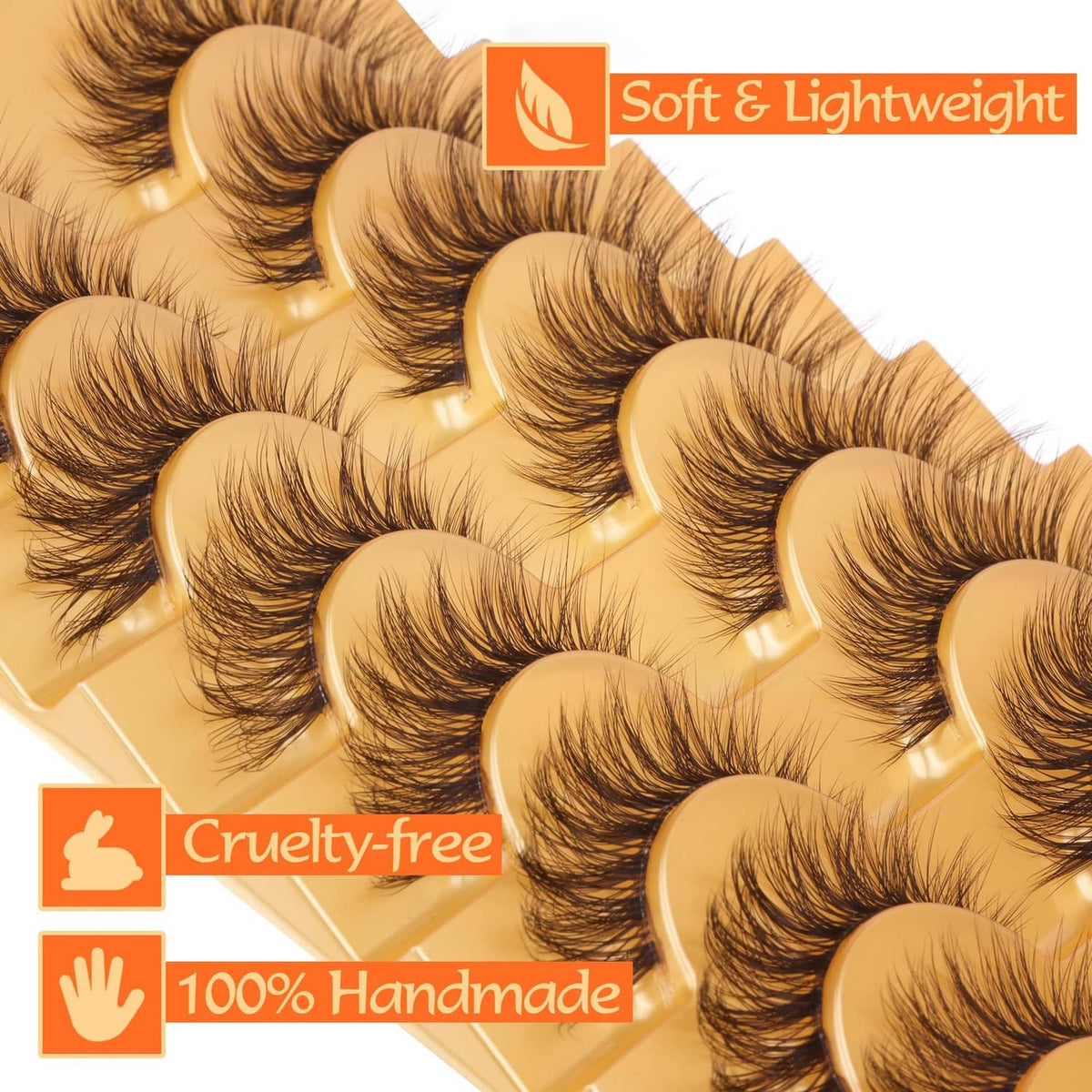 Brown 3D-style strip lash set, soft lightweight wispy fluffy lashes