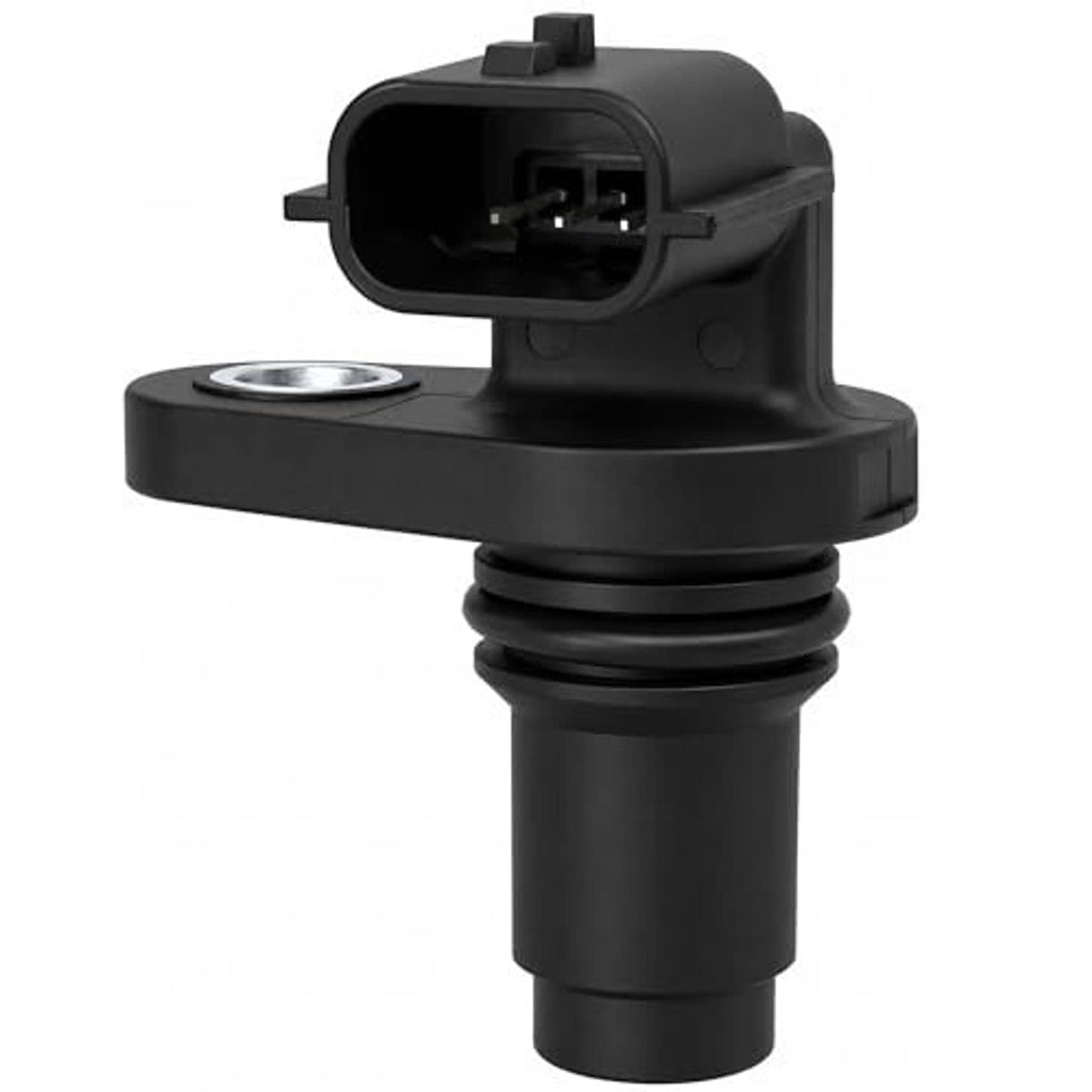 Black camshaft position sensor with electrical plug and circular metal contact