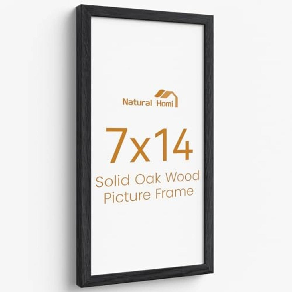 Black solid oak 7x14 photo frame with clear front glass and straight edges