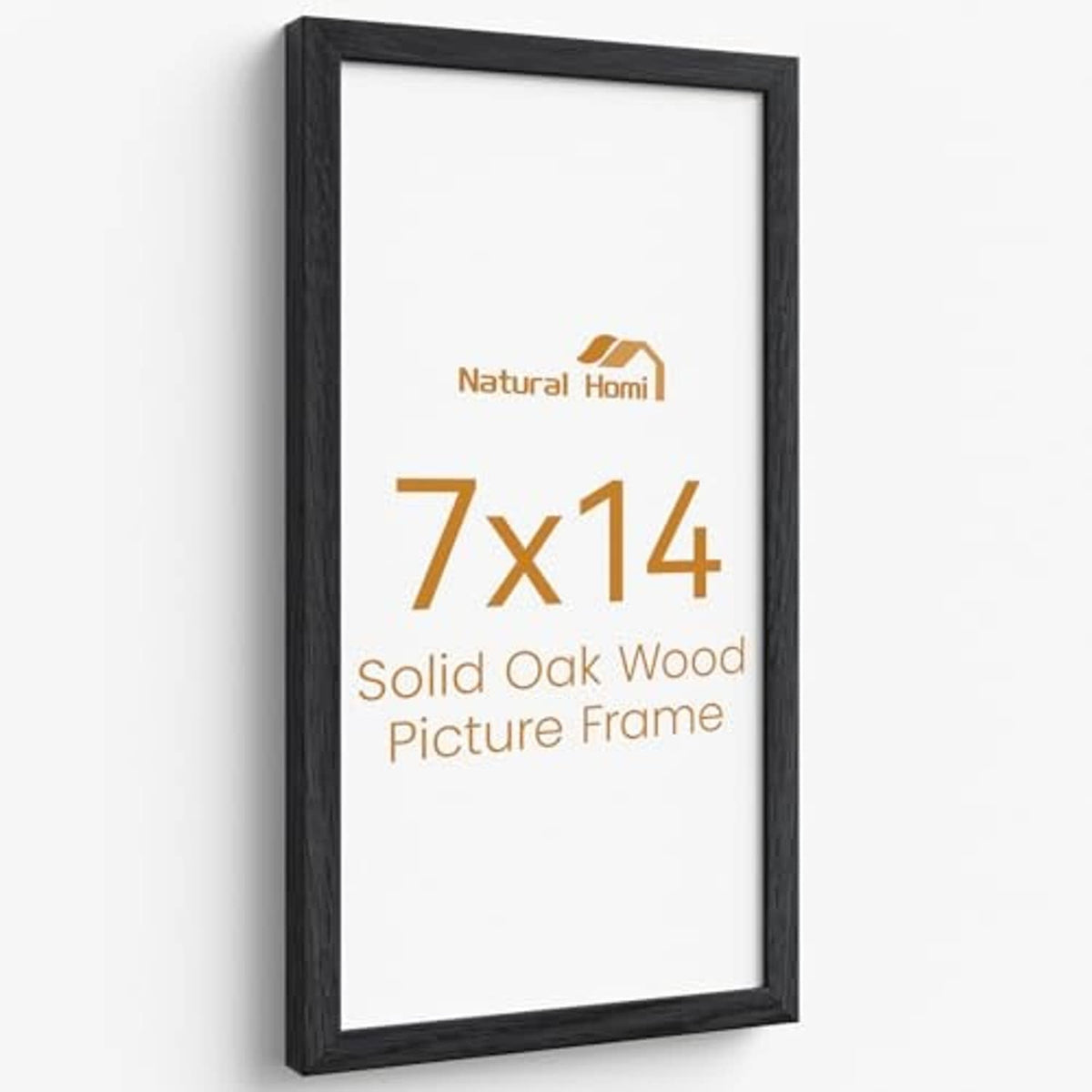 Black solid oak 7x14 photo frame with clear front glass and straight edges
