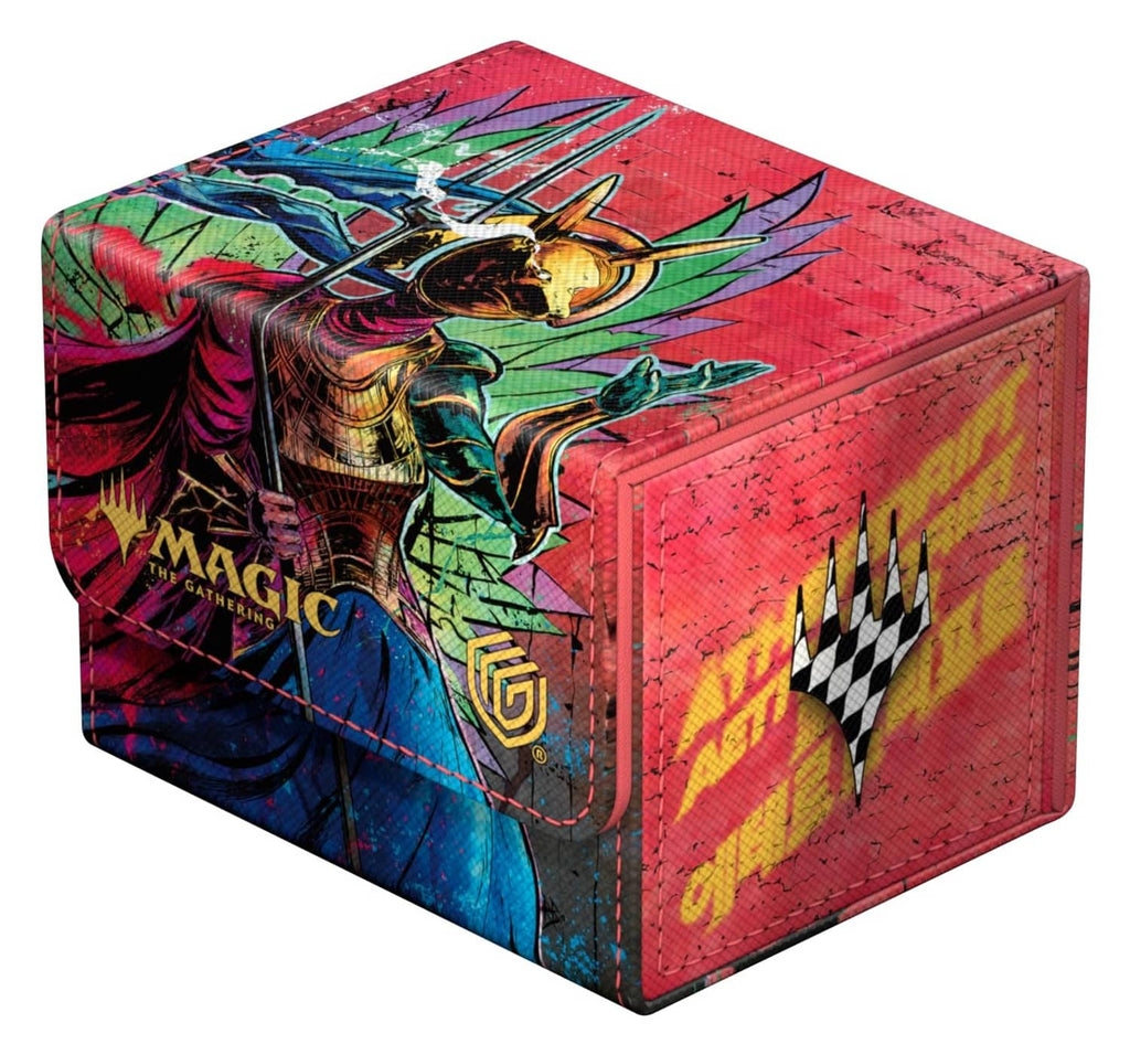 Ultimate Guard Sidewinder deck box with red Hazoret art, angled side view