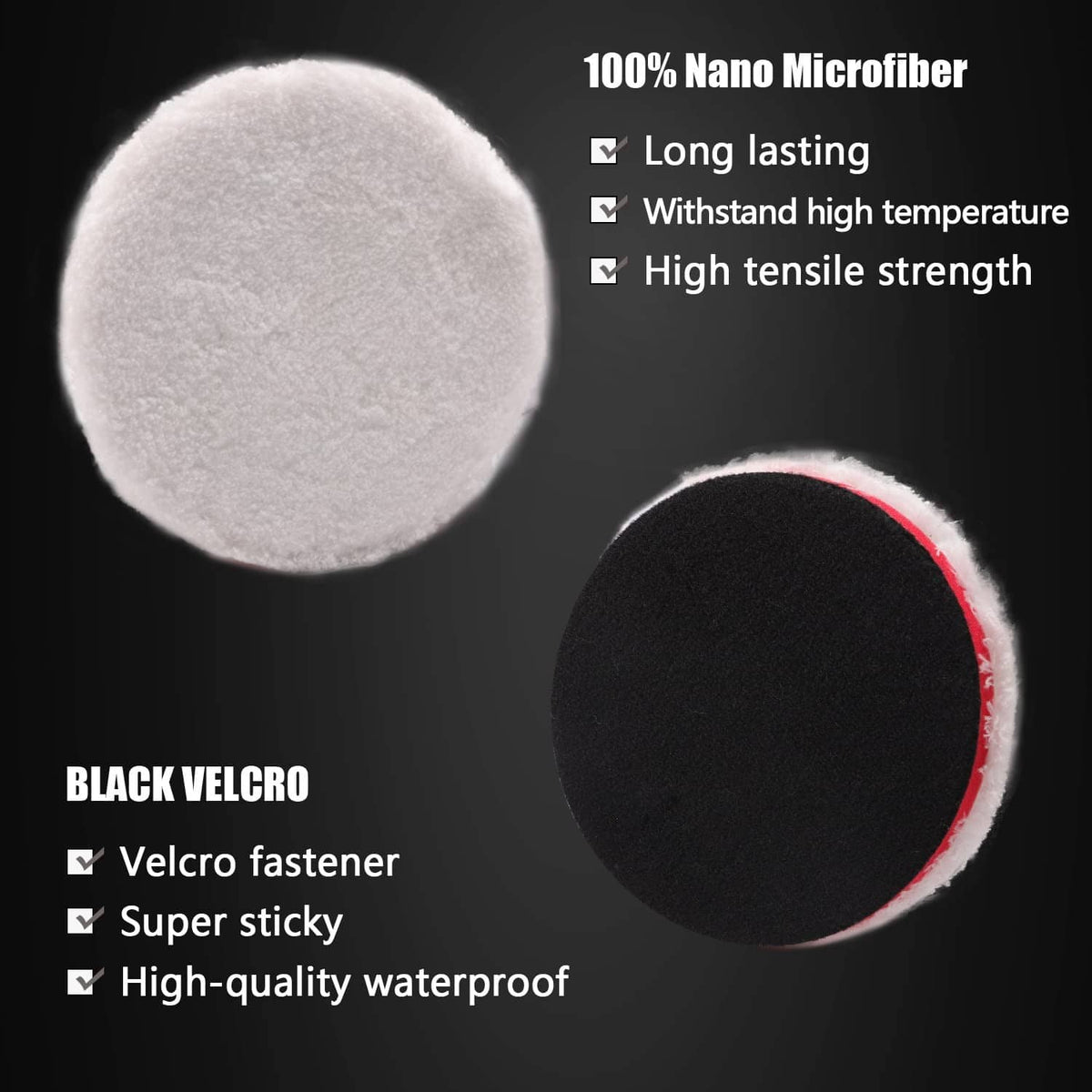 White microfiber polishing pad with black Velcro backing