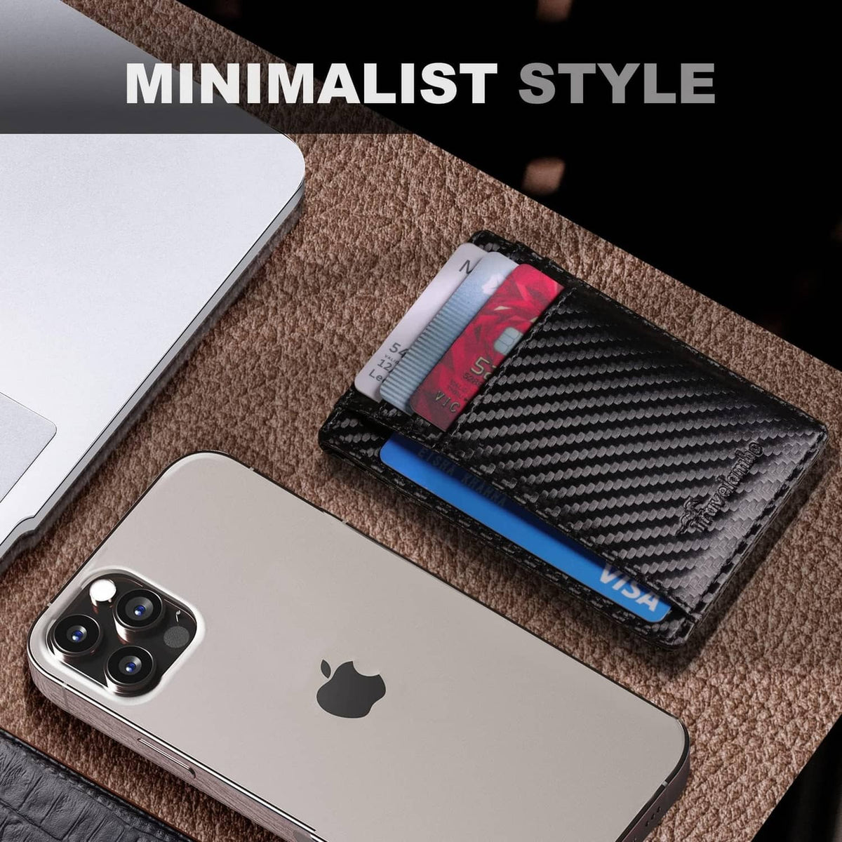 Black carbon-fiber front pocket wallet with card compartments