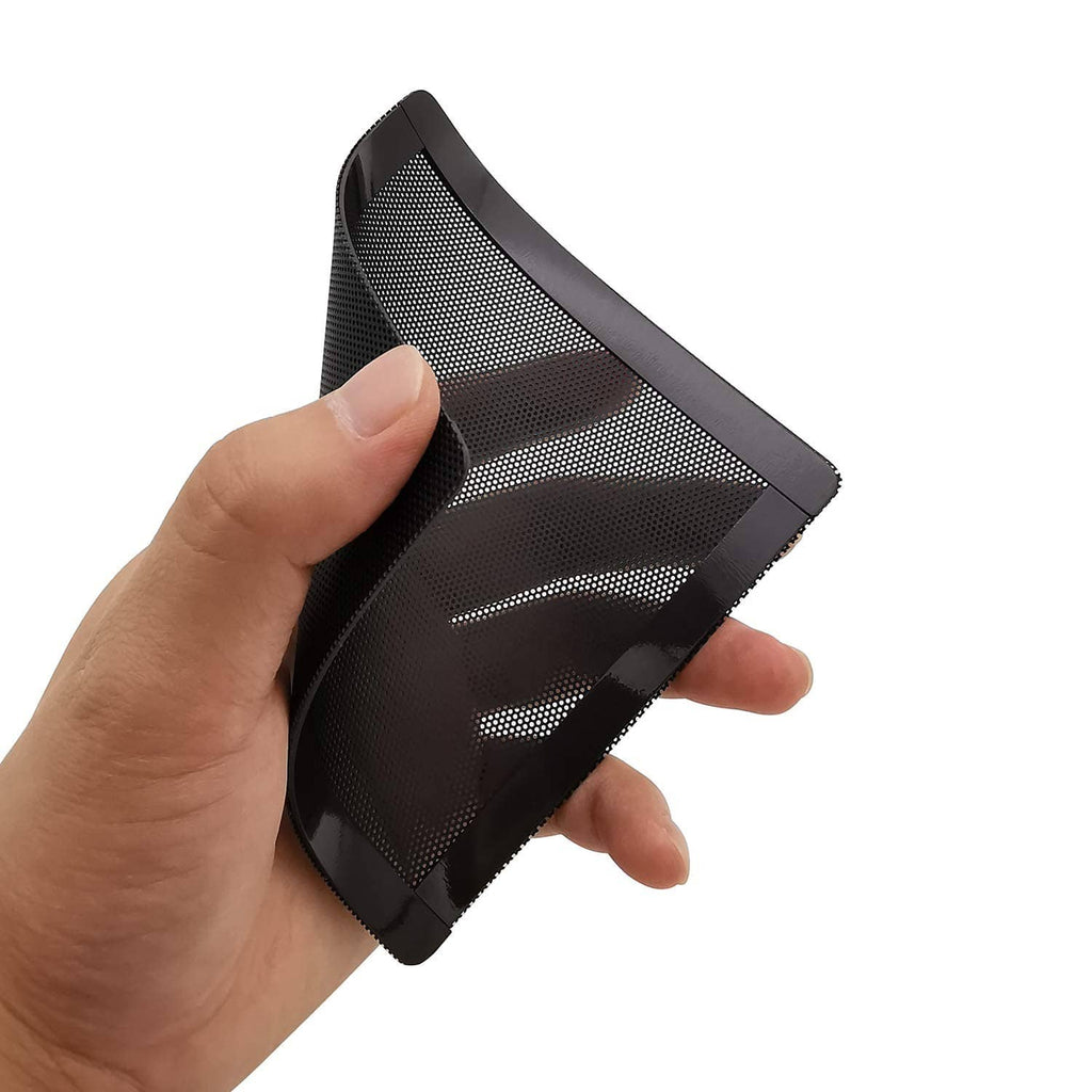 120mm PC fan magnetic dust filter screen held in hand; square dark mesh with frame
