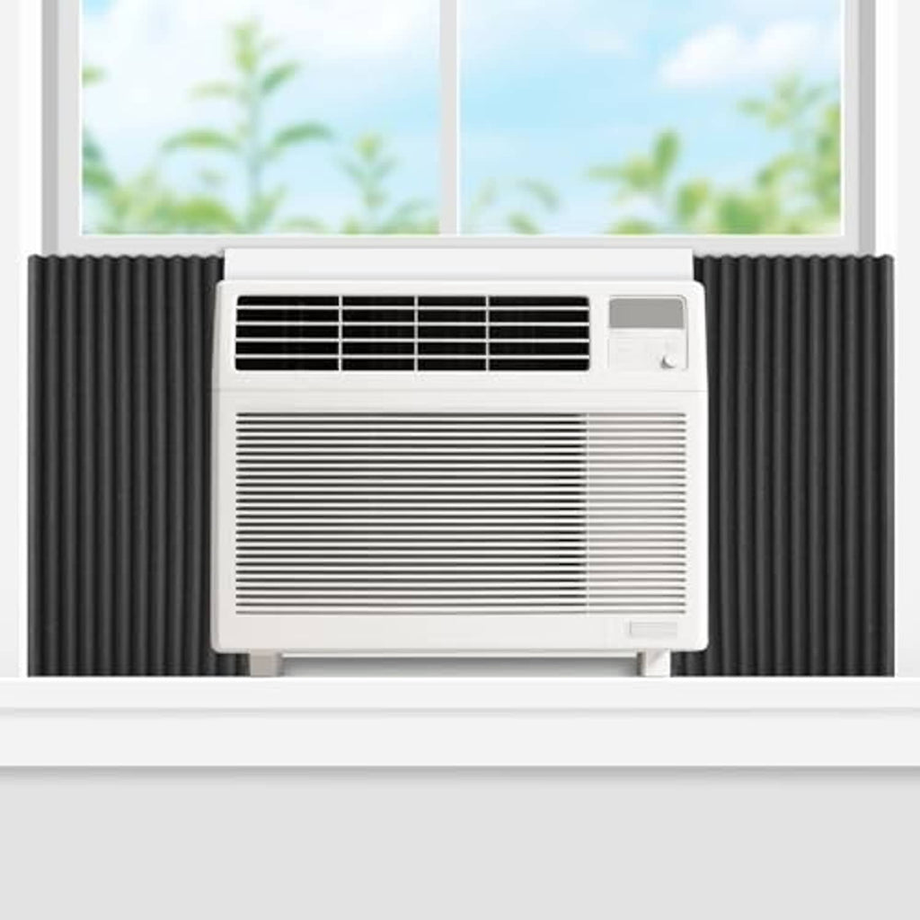 Window air conditioner side panel kit with black foam seals around the unit