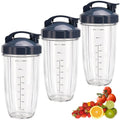 Set of 3 32oz blender replacement cups with flip-top dark lids