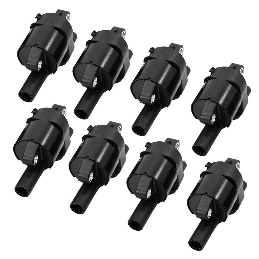 Set of black ignition coils with mounting tabs and connector ends