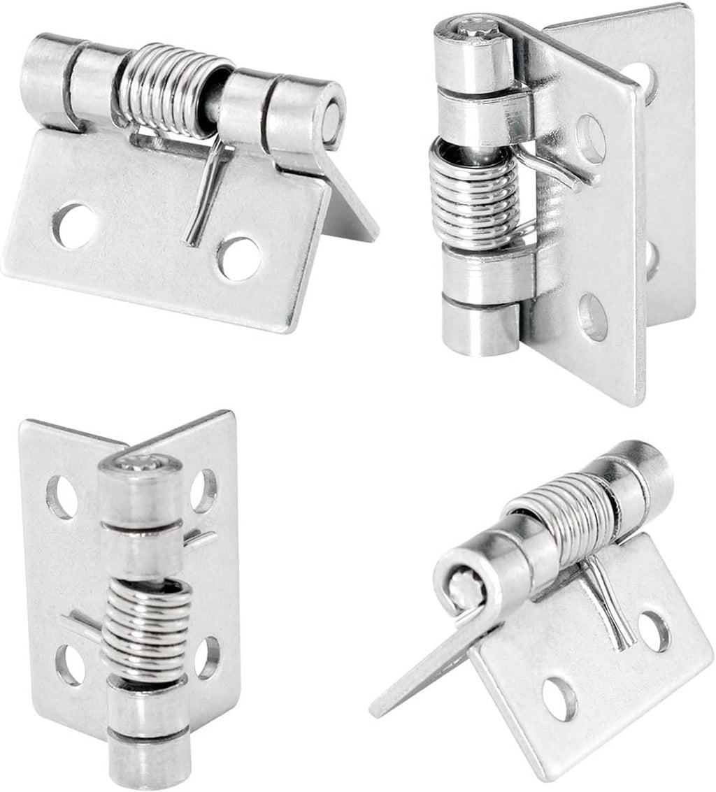 Small iron spring-loaded self-closing hinge, push-pull latch with mounting holes