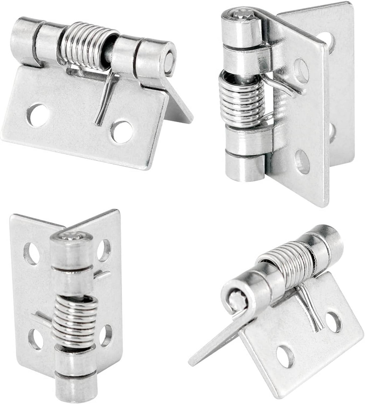 Small iron spring-loaded self-closing hinge, push-pull latch with mounting holes