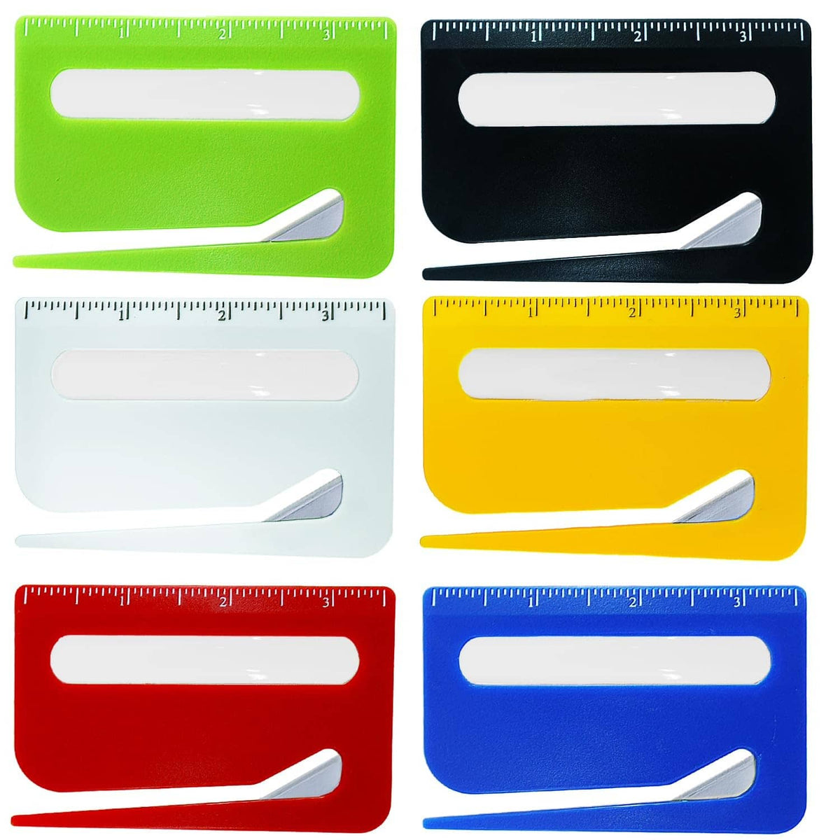 Set of 6 envelope letter openers with concealed blades, assorted colors