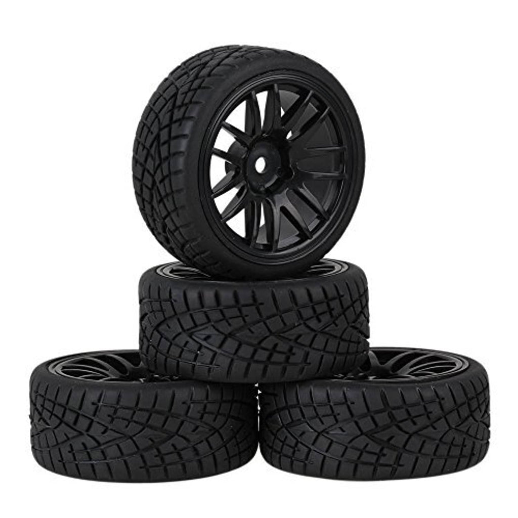 Black 14-spoke wheel rim with black tread tires, 3-piece set