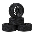 Black 14-spoke wheel rim with black tread tires, 3-piece set