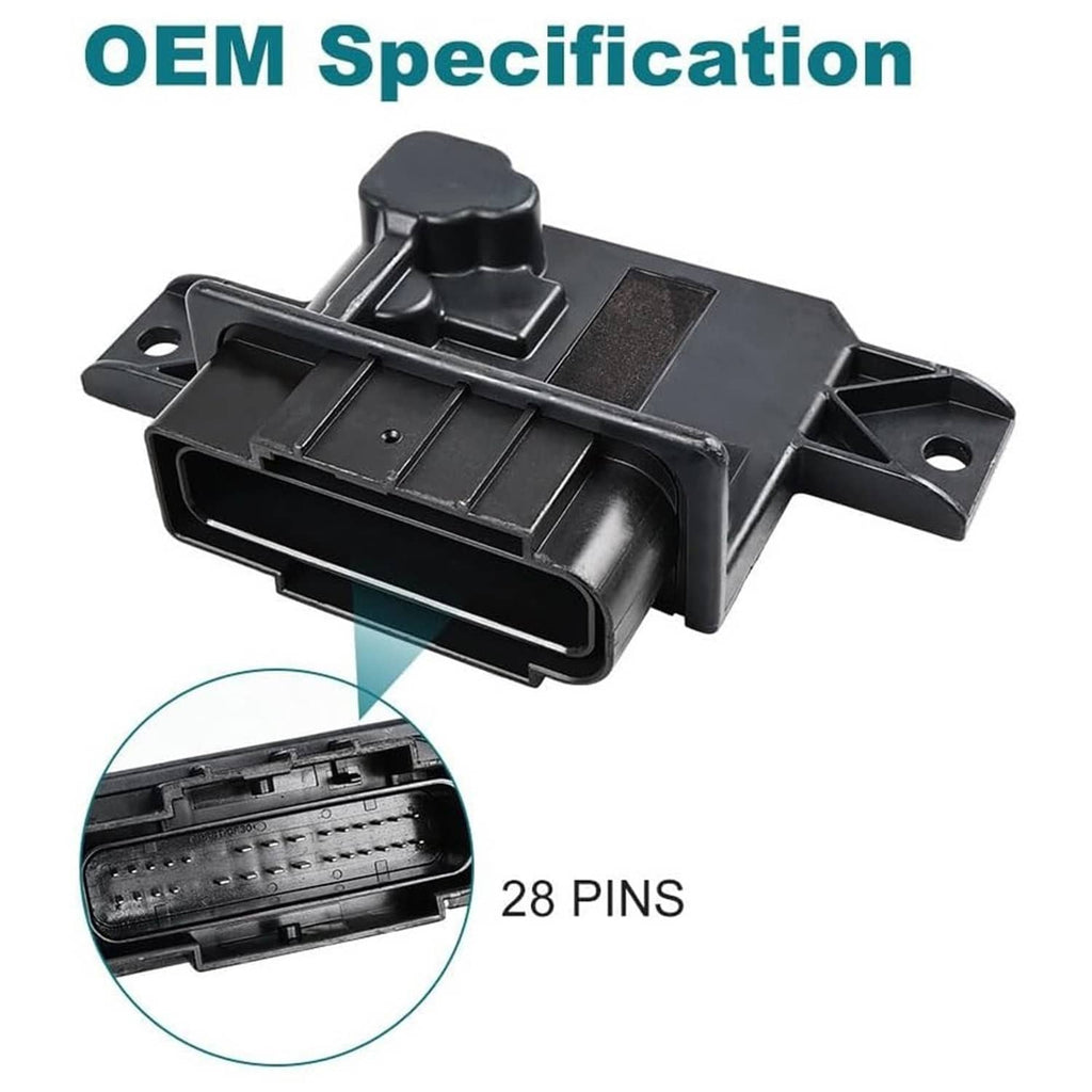 Fuel pump power control module with 28-pin connector, black plastic body