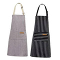 Set of two striped kitchen aprons, light beige and dark with adjustable neck straps