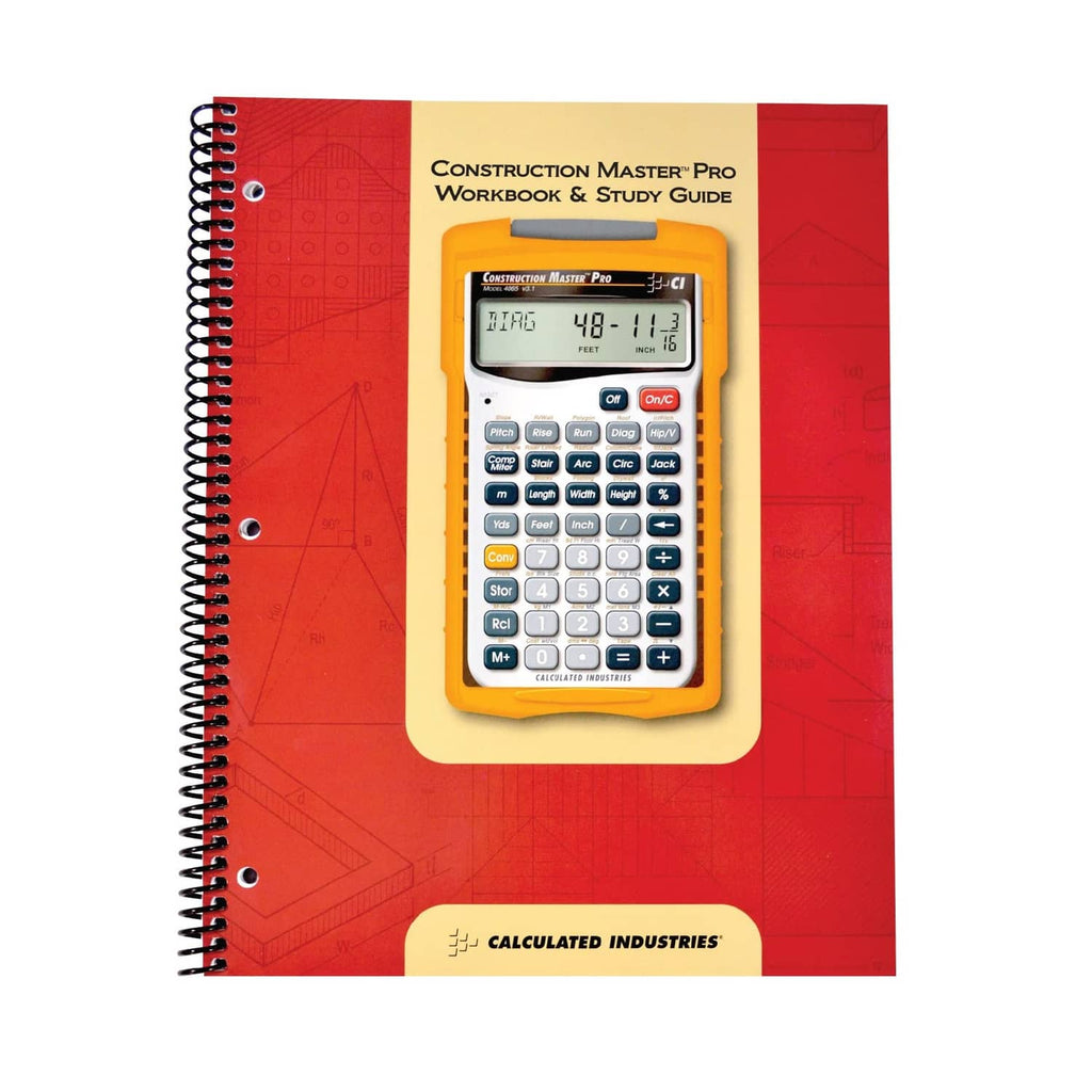 Calculated Industries workbook cover with spiral binding, red design and calculator graphic
