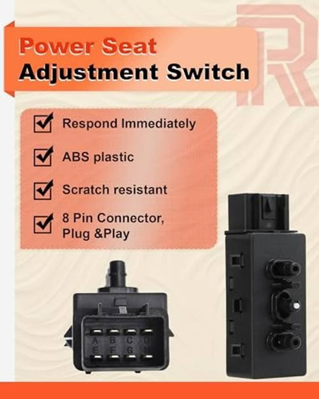 Power seat adjustment switch with ABS plastic housing and 8-pin connector