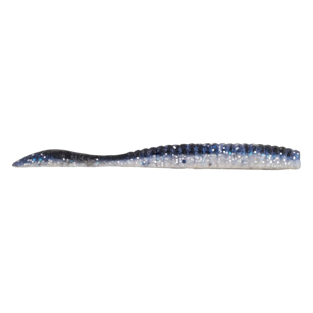 Blue shiner flat worm fishing lure, slender paddle tail with speckled dots