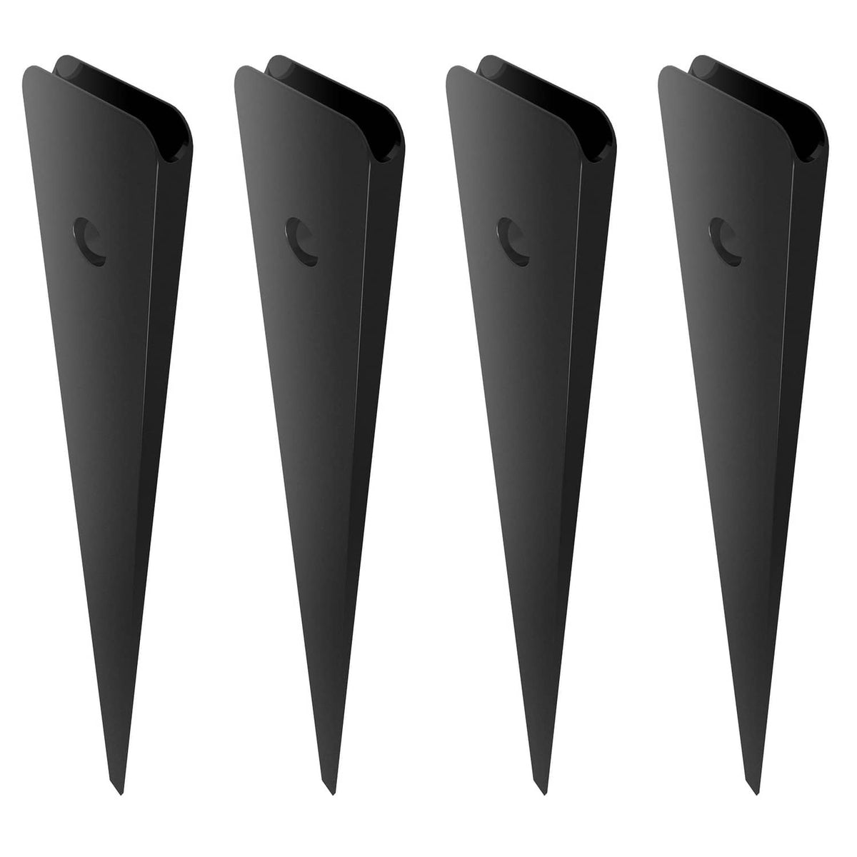 Aluminum deck balusters with pointed bottom, dark matte finish, side screw hole detail