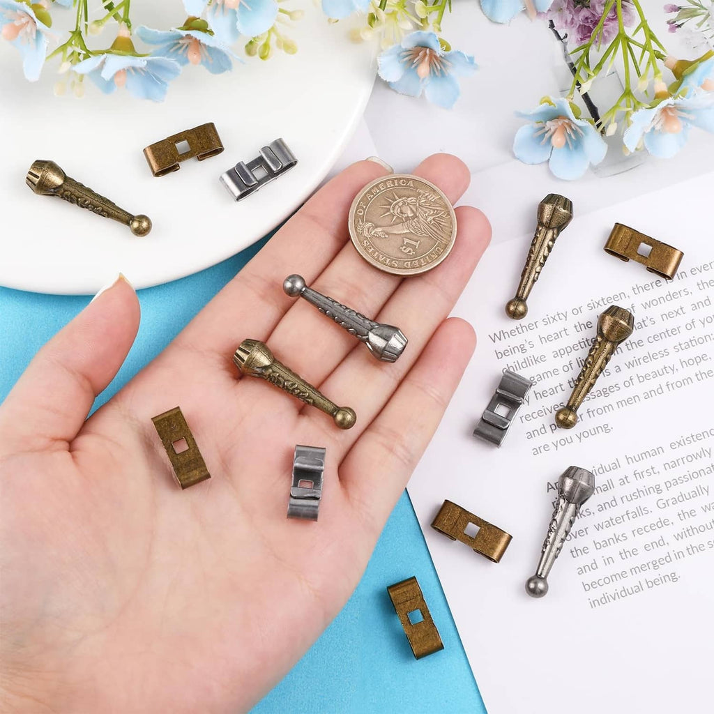 Bolo tie findings kit pieces with square setting plates and metal tips in mixed tones